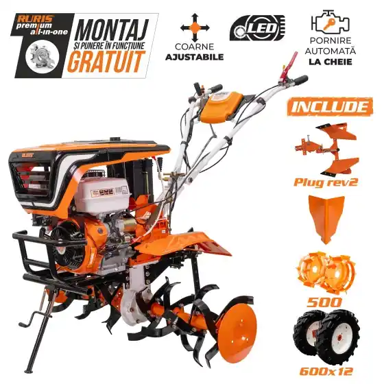 Motosapatoare RURIS 918ACC, cu roti de cauciuc 6.00-12, rarita, plug reversibil REV2 si roti metalice 500 Ofertă limitată
