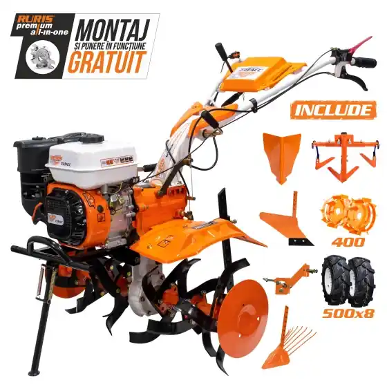 Motosapatoare Ruris 731ACC1 cu roti cauciuc 5.00-8, rarita, plug, adaptor, dispozitiv scos cartofi, roti metalice 400 fara manicot si cultivator Retur gratuit