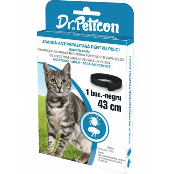 Zgarda antiparazitara pisici, Dr. Peticon, 43 cm, capteaza si imobilizeaza parazitii Chilipir
