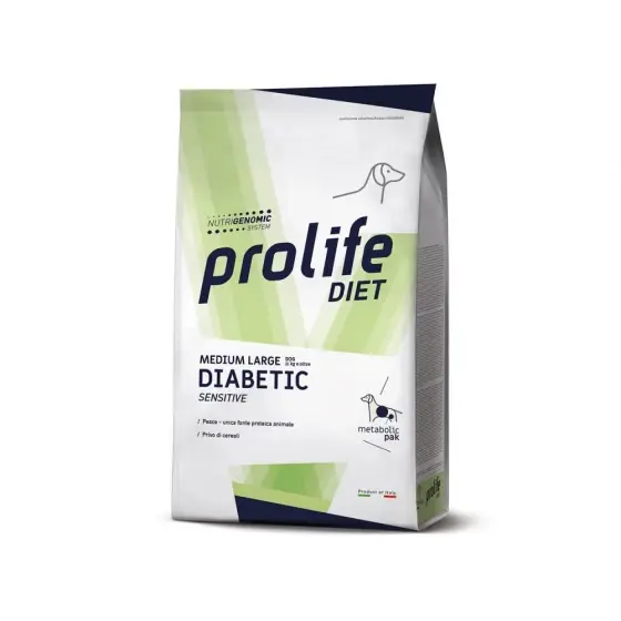 Dieta Veterinara Uscata Prolife Diabetic Sensibil Pentru Caini De Talie Medie/Mare 8 Kg Ofertă de sezon