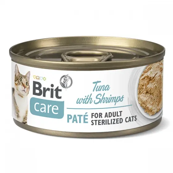 Brit Care Cat Sterilized Tuna Pate With Shrimps 70 g Mai ieftin