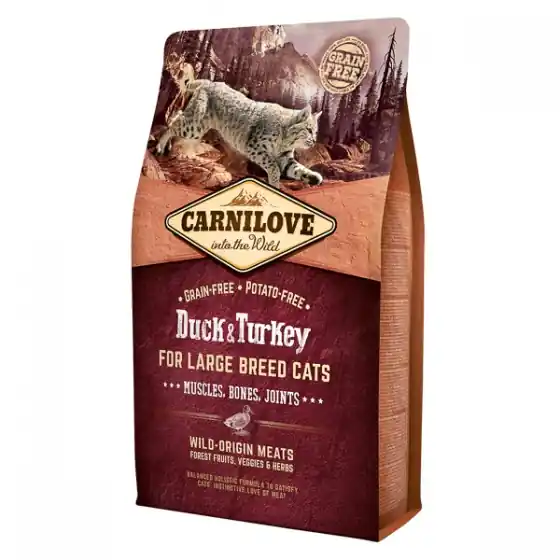 Preferatul clienților Carnilove Duck and Turkey Large Breed Cats 2 kg