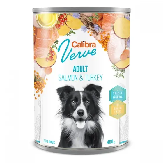 Calibra Dog Verve GF Can Adult Salmon & Turkey 400 g Doar azi