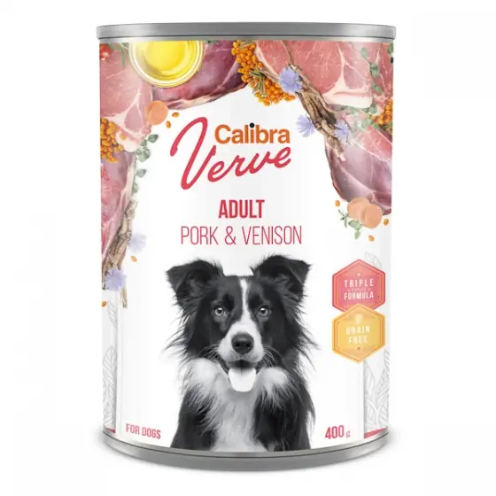 Calibra Dog Verve GF Adult Pork & Venison 400 g conserva Retur ușor