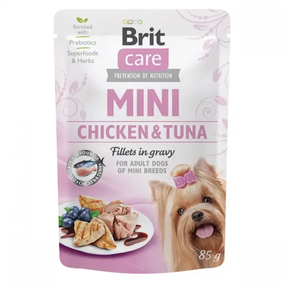 Brit Care Dog Mini Chicken and Tuna Fillets in Gravy 85 g Plată sigură
