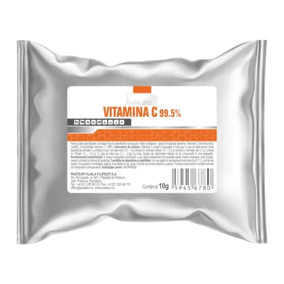 Cumpără online Vitamina C 99.5% pentru caini, pisici, cabaline, suine, ovine, caprine, bovine si pasari, 10 g