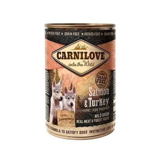 Popular Hrana umeda pentru caini Carnilove Wild Meat, Somon & Curcan, Junior, 5 x 400 g