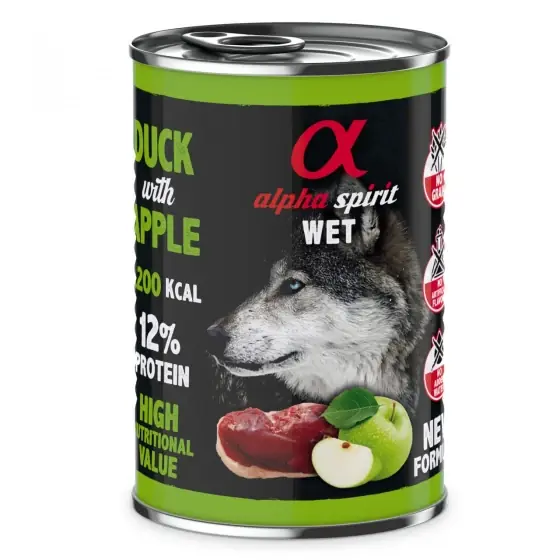 Hrană umedă Premium pentru câine Alpha Spirit, cu rață și mere verzi, 400 g Cumpără online