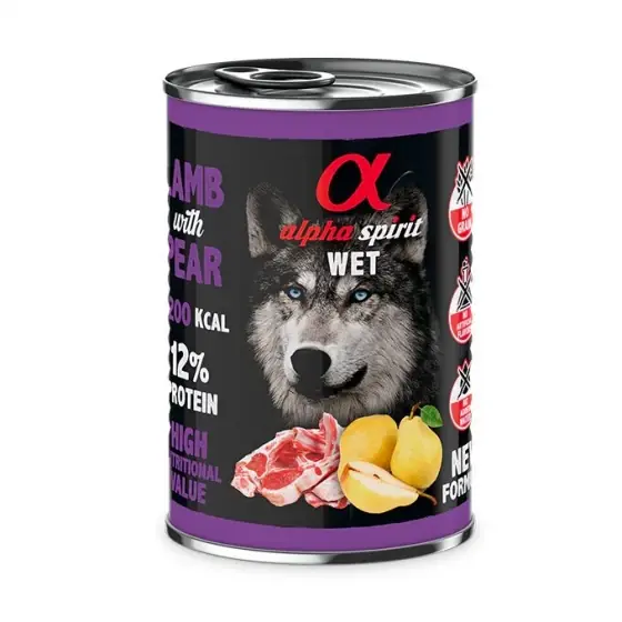 Hrană umedă Premium pentru câine Alpha Spirit, cu miel și pere, 400 g Preț redus