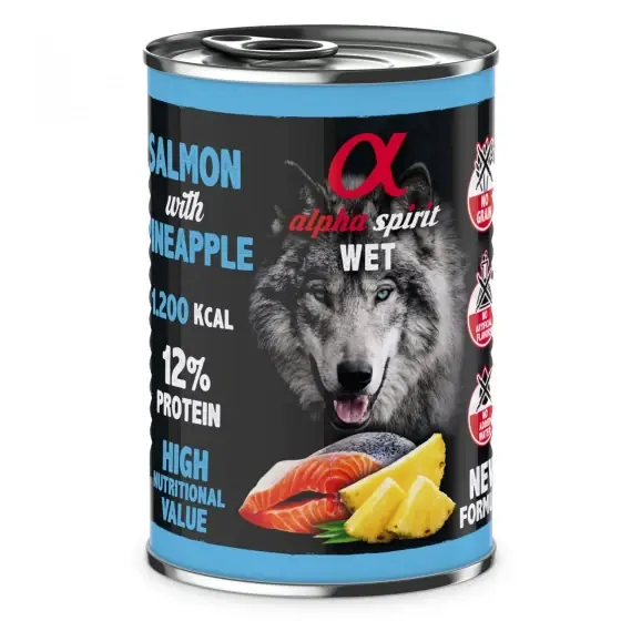 Reducere Hrană umedă Premium pentru câine Alpha Spirit, cu somon și ananas, 400 g