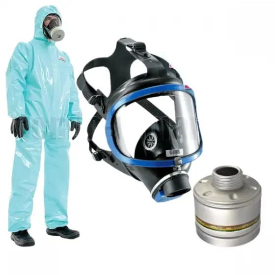 Plată securizată Kit recomandat pentru dezinfectii, dezinsectii, vopsitorii, lucrul cu pesticide, substante chimice - Drager 6300 + Filtru A2B2E2K2 + combinezon SPACEL marimea 2XL(54-56)