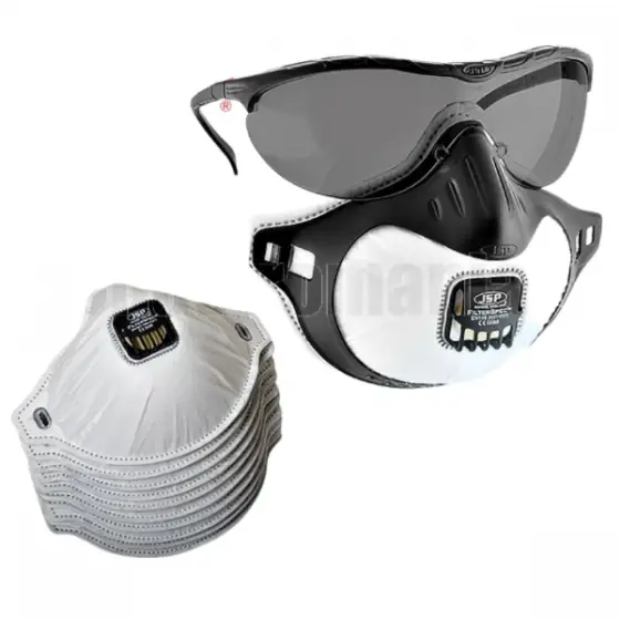 Preferatul clienților Set de ochelari usori fumurii cu 3 semimasti JSP FFP3 + rezerva de 10 semimasti FFP3