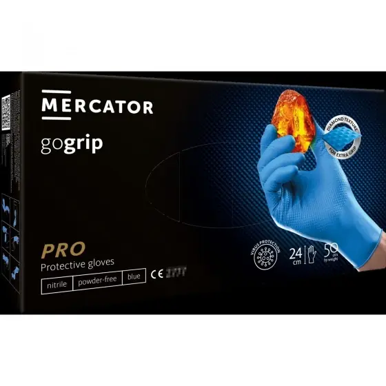 Plată securizată Mănuși nitril lungi GOGRIP blue, L, 50 buc