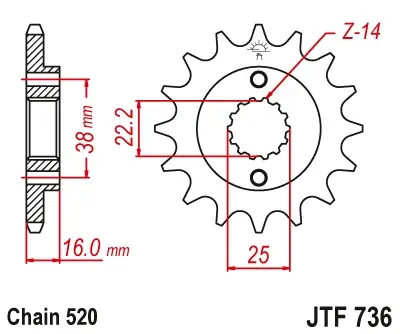 Pinion transmisie fata JT Sprockets JTF736, 14 dinti Plată sigură